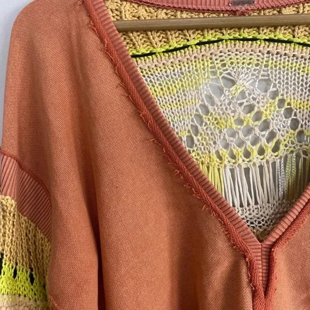 Free People Oversized Crochet Sleeves Sweater